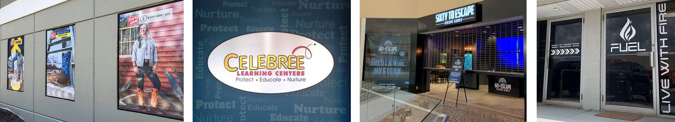 Window graphics and wall displays for retails stores